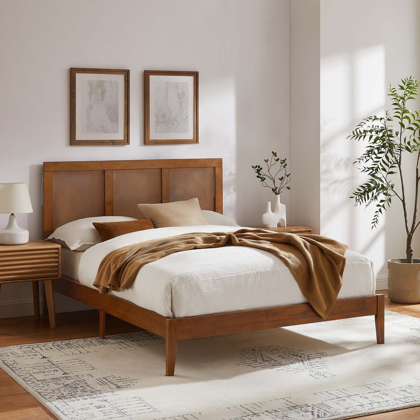 Sirocco Rattan and Wood Full Platform Bed by Modway MOD-7153-WAL