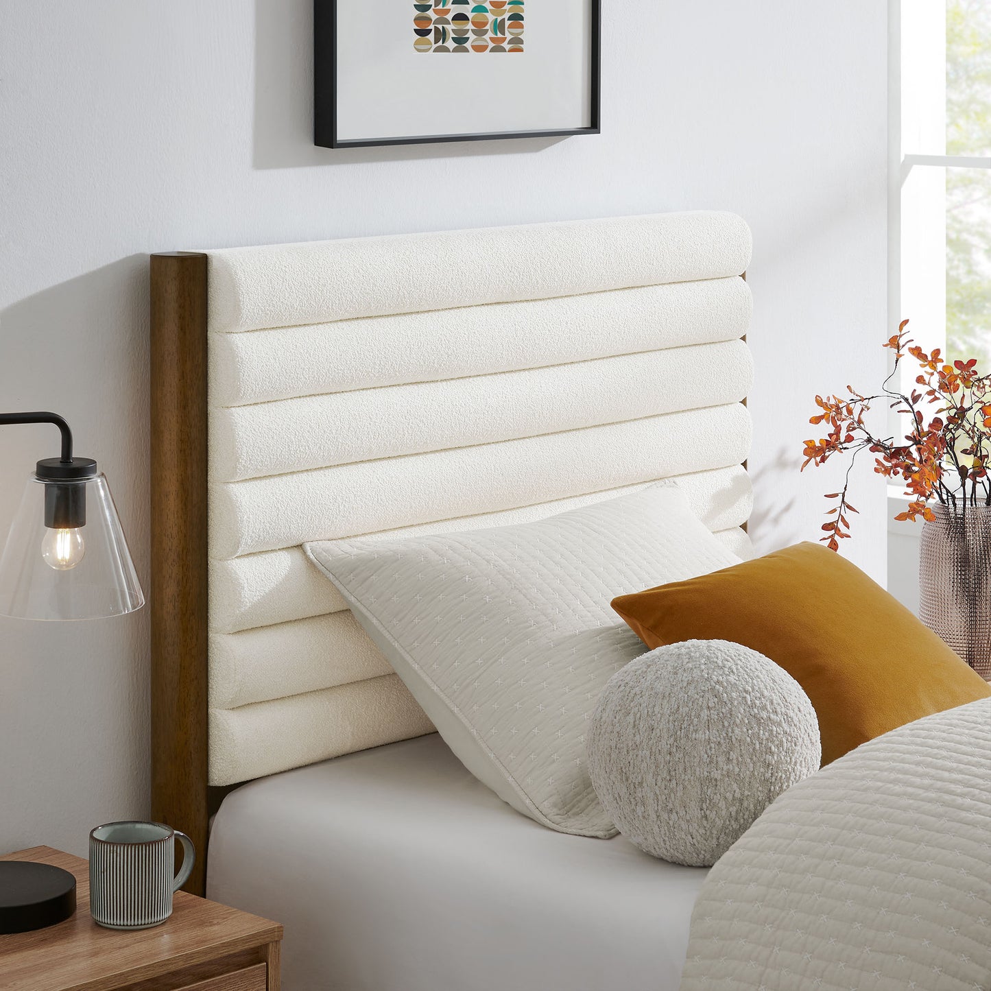 Olea Channel Tufted Boucle Solid Wood Platform Bed by Modway