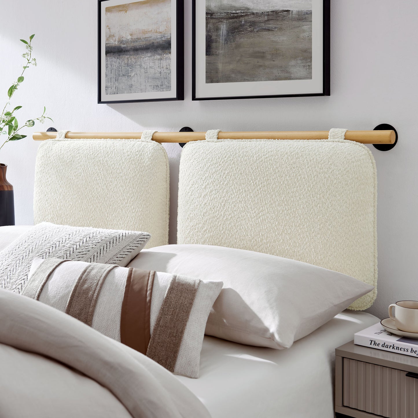 Anela Wall-Mounted Chenille Upholstered King Size Headboard by Modway MOD-7213-CRE-NAT
