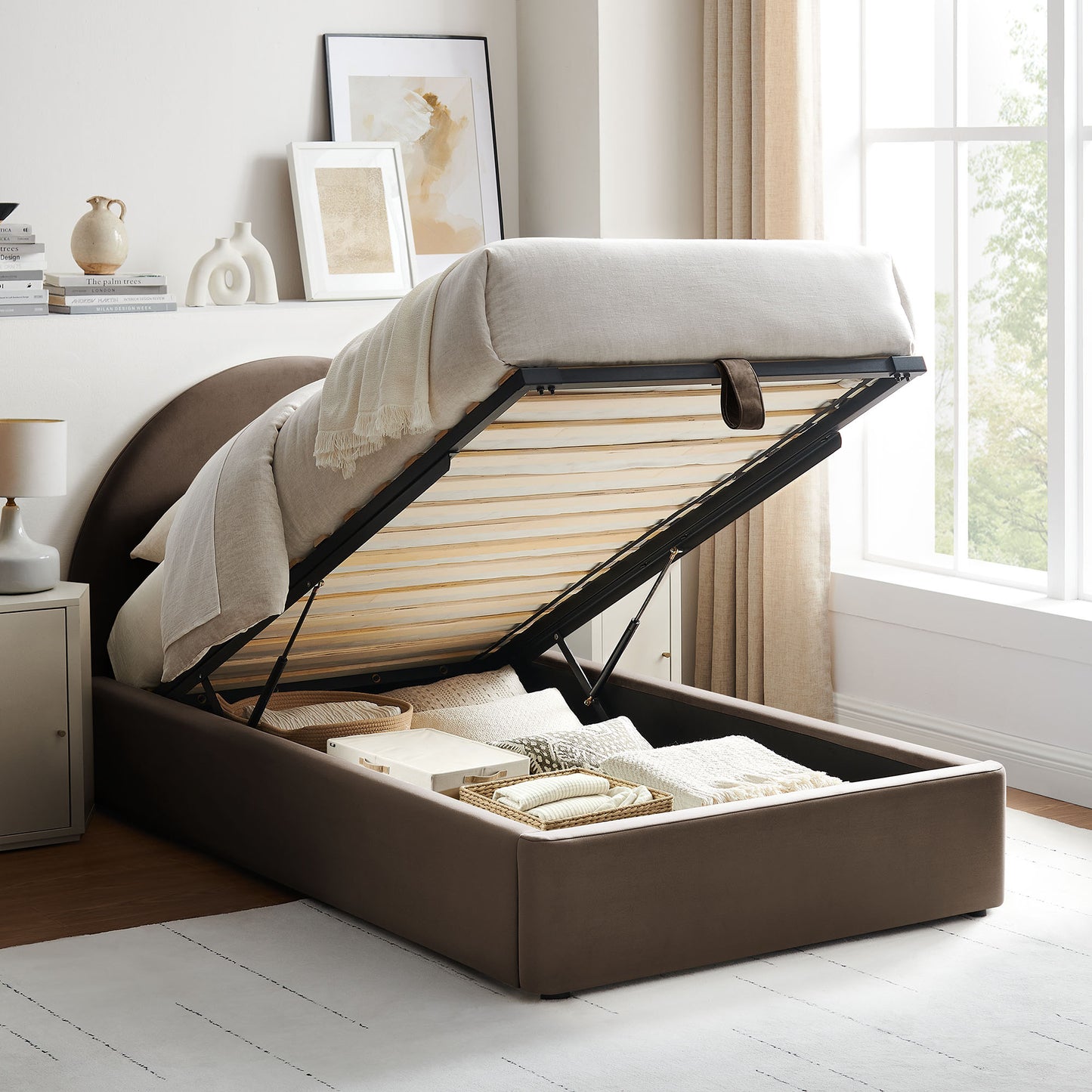 Resort Twin Arched Performance Velvet Storage Platform Bed Frame by Modway