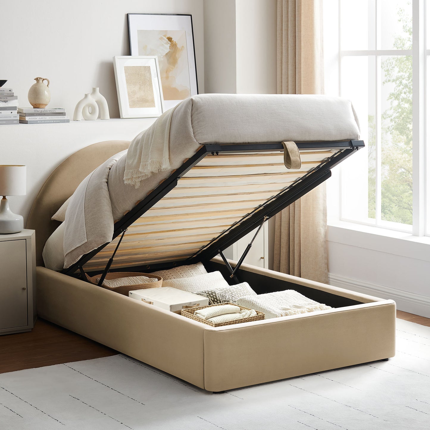 Resort Twin Arched Performance Velvet Storage Platform Bed Frame by Modway