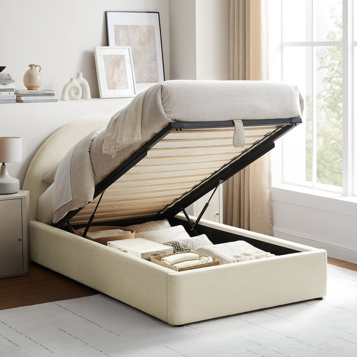 Resort Twin Arched Upholstered Fabric Storage Platform Bed Frame by Modway