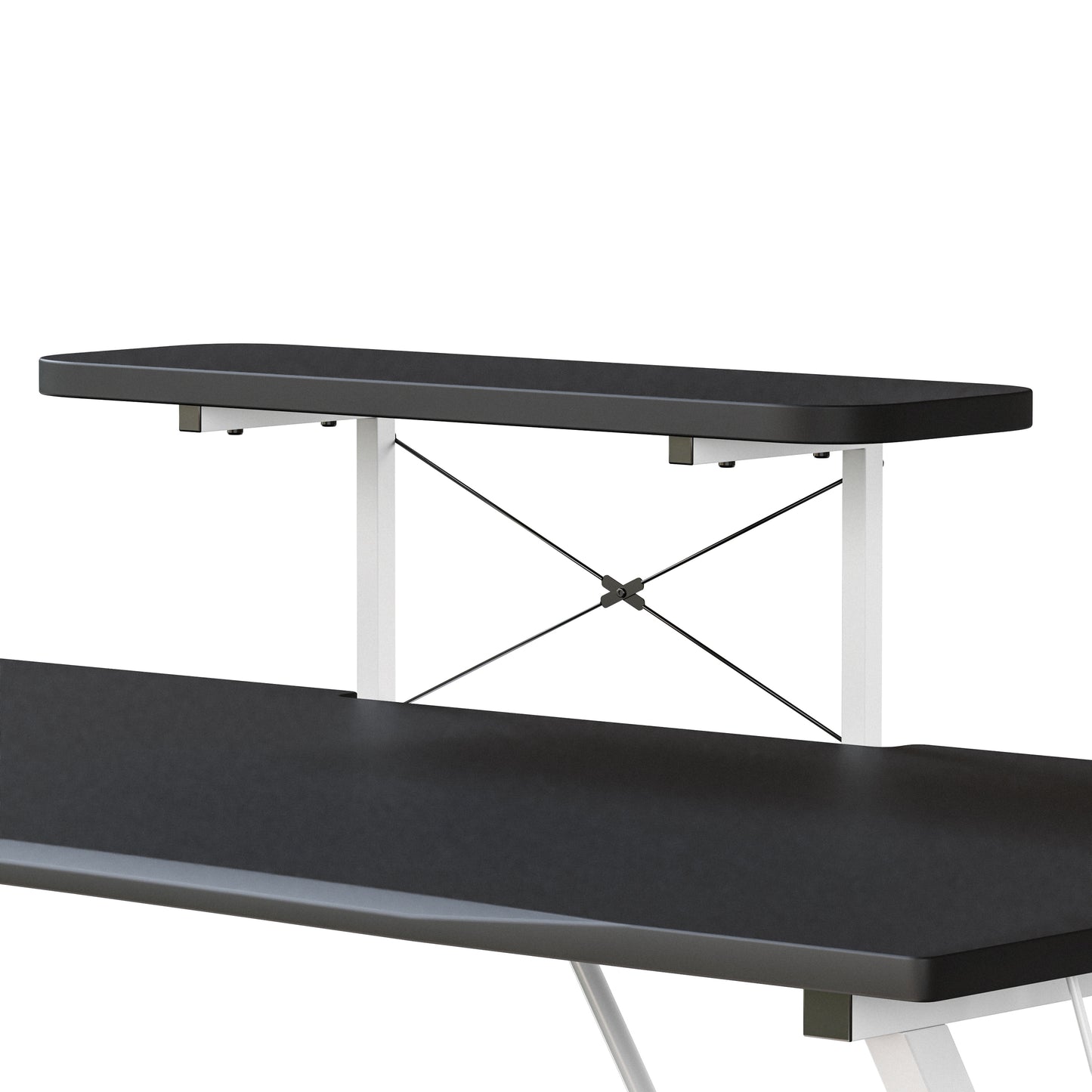 Mallot Black Gaming Desk and White Frame with Cup Holder, Headphone Hook, and Monitor/Smartphone Stand Black Top/White Frame