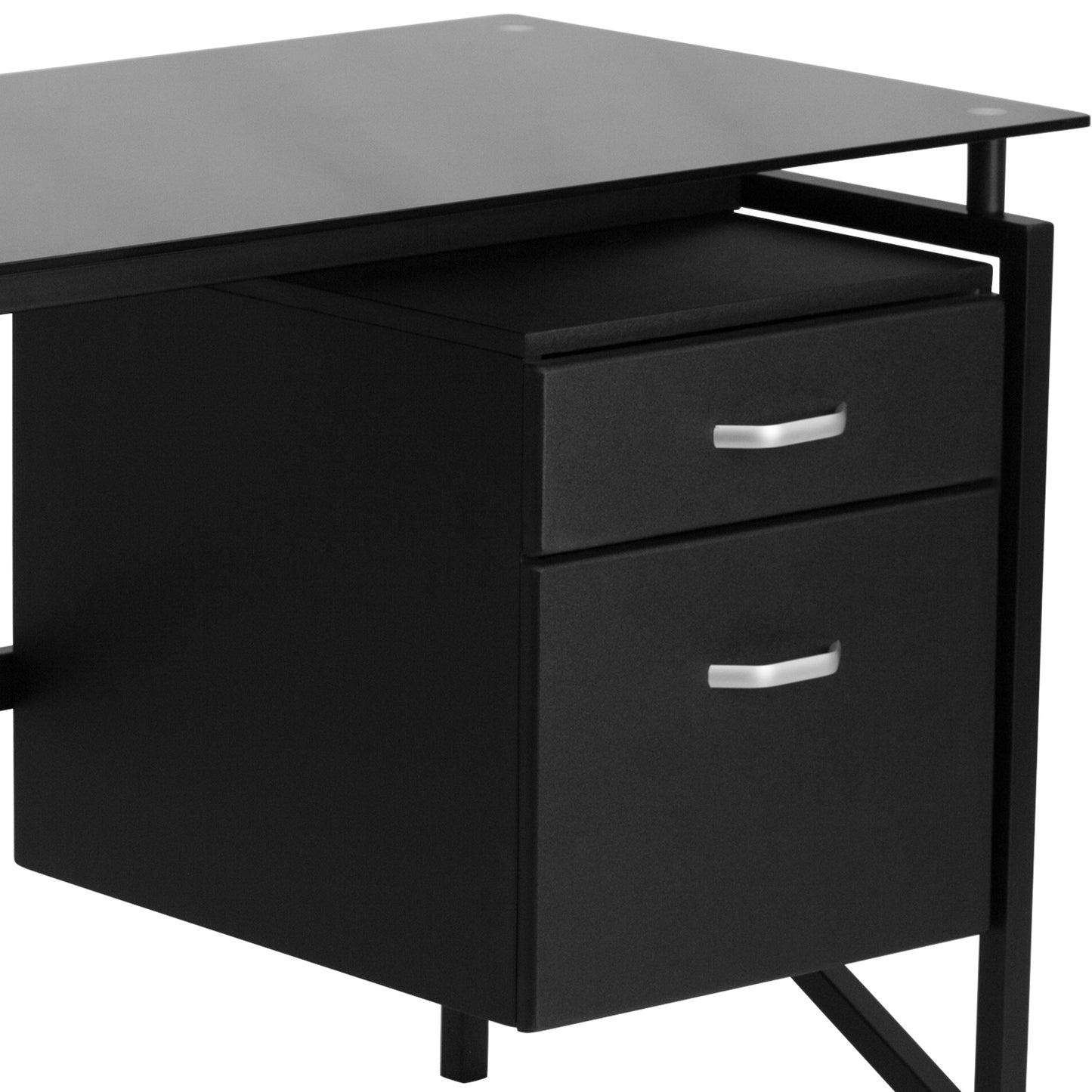 Singleton Glass Desk with Two Drawer Pedestal Black