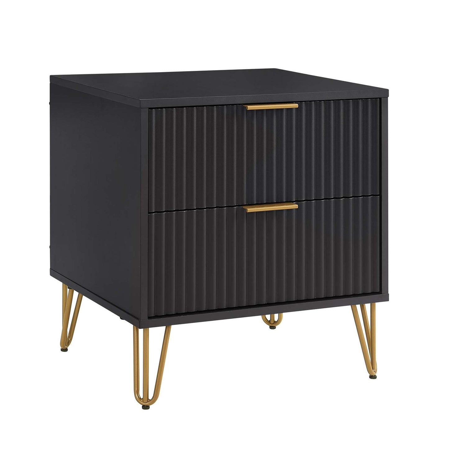 Dumbo Modern 20" Fluted Nightstand in Black (2-Drawer) NS002-BK