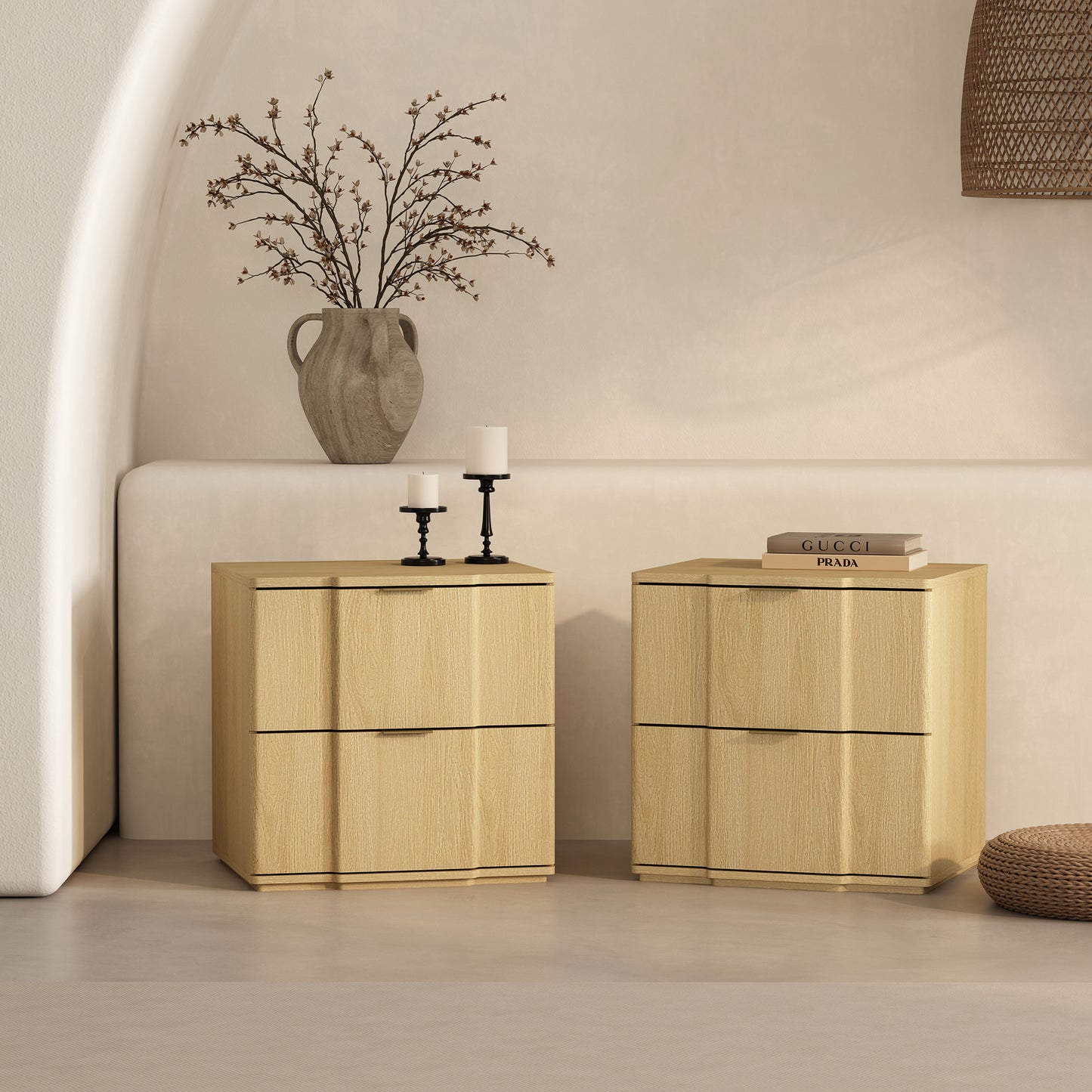 Clive Mid-Century Modern 22" Nightstand in Natural and Gold (2-Drawer) NS1560-1