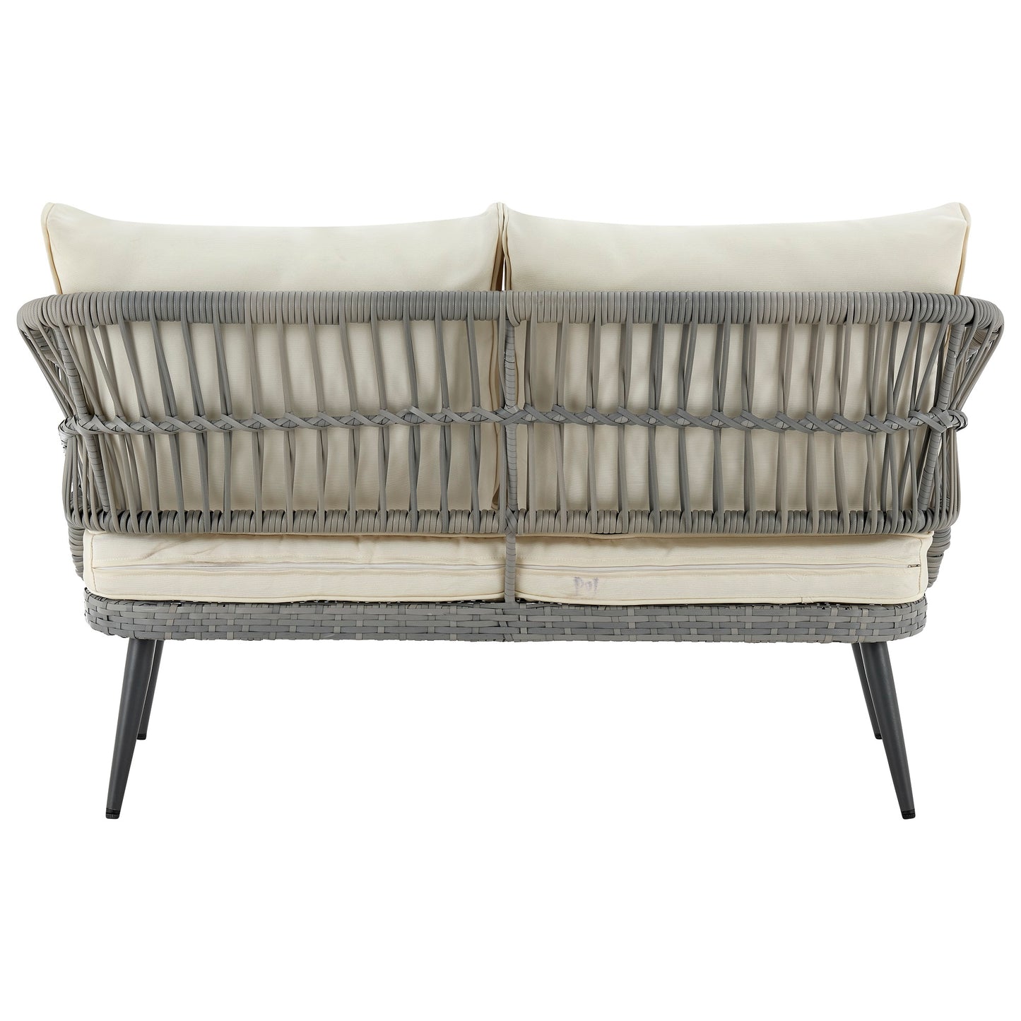 Manhattan Comfort Riviera Rope Wicker 4-Piece 4 Seater Patio Conversation Set with Cushions in Cream OD-CV016-CR