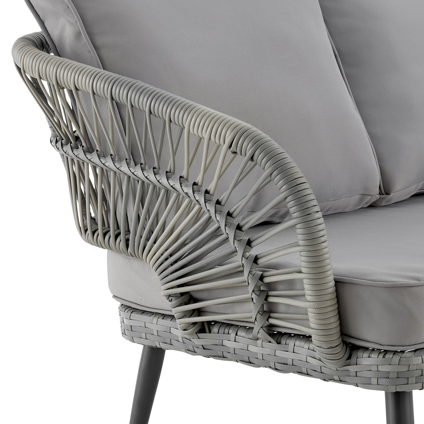 Manhattan Comfort Riviera Rope Wicker 4-Piece 4 Seater Patio Conversation Set with Cushions in Cream OD-CV016-GY