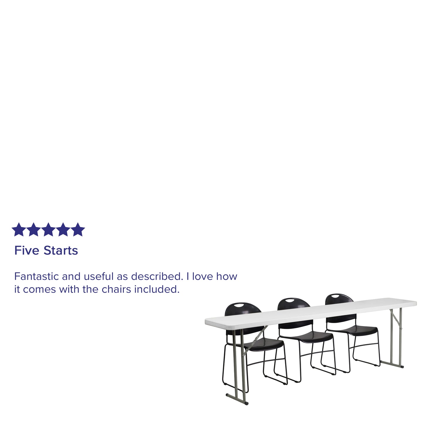 Kathryn 8-Foot Plastic Folding Training Table Set with 3 Black Plastic Stack Chairs Black