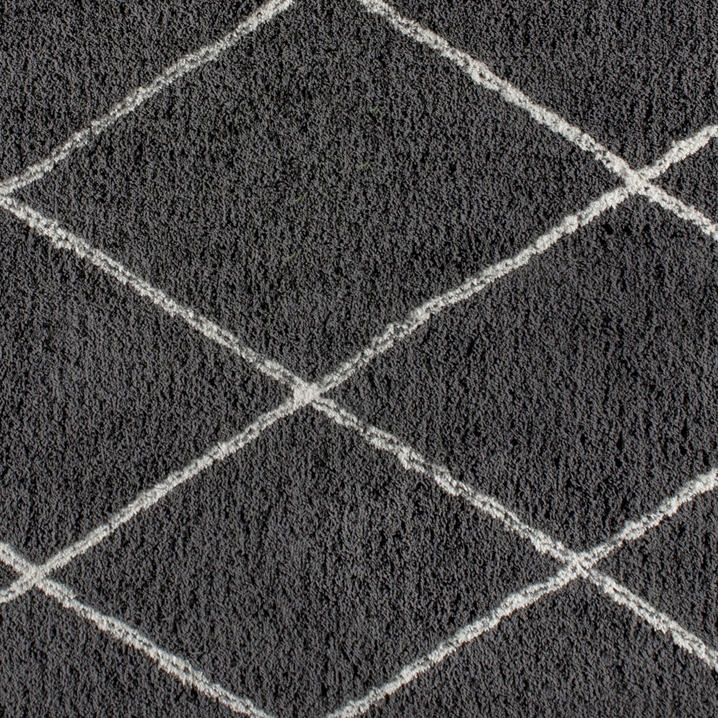 Roxy Shag Style Diamond Trellis Area Rug - 8' x 10' - Charcoal/Ivory Polyester (PET) Charcoal/Ivory