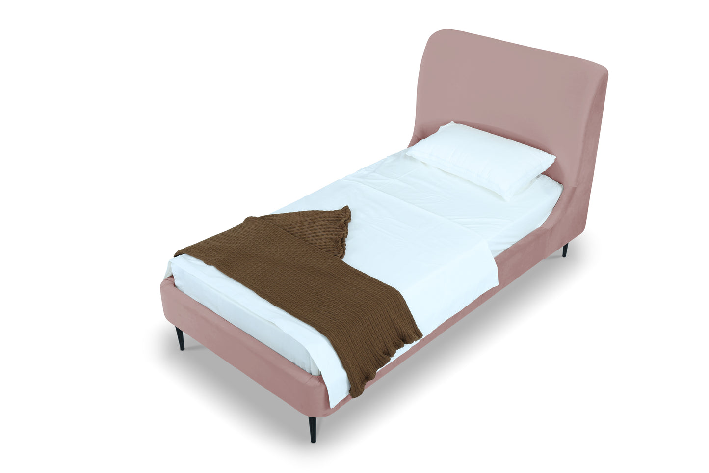 Heather Mid-Century Modern Upholstered Velvet Twin Bed in Blush and Black S-BD003-TW-BH