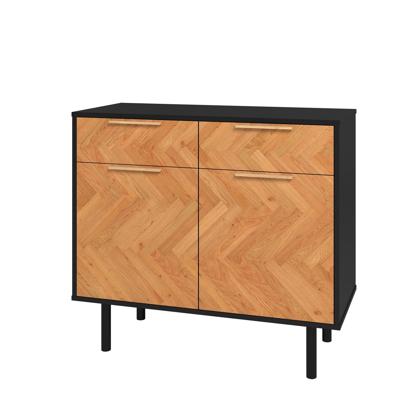 Manhattan Comfort Mid-Century Modern Liam Sideboard with 4 Shelves in Black and Wood SB-311AMC247