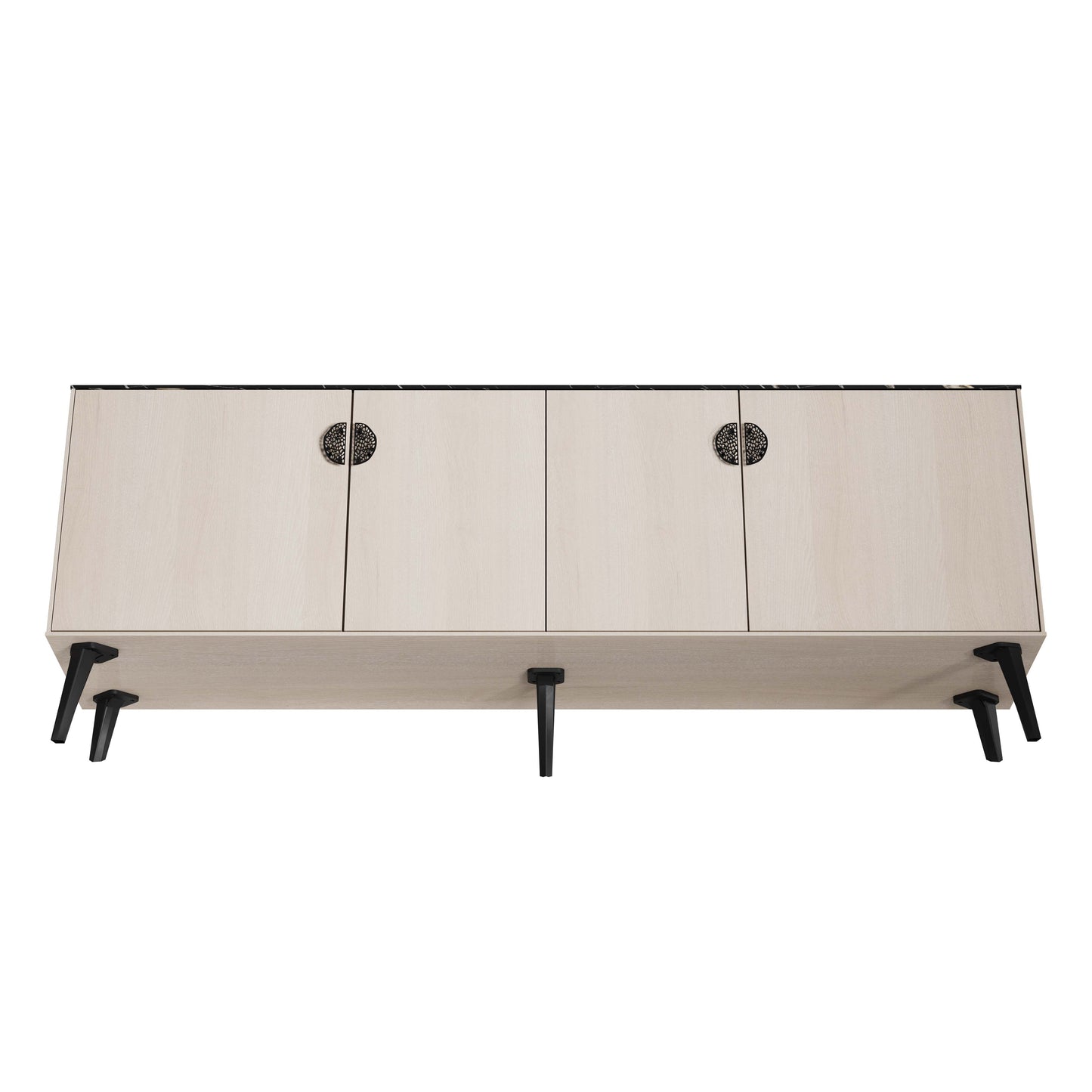 Manhattan Comfort Haley 78.7" Mid-Century Modern Sideboard in White and Black Marble SB002-WB