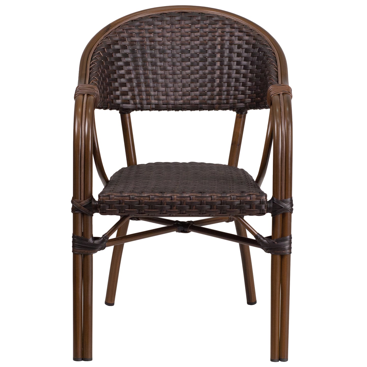 Milano Series Dark Brown Rattan Restaurant Patio Chair with Red Bamboo-Aluminum Frame Dark Brown Rattan/Red Bamboo-Aluminum Frame