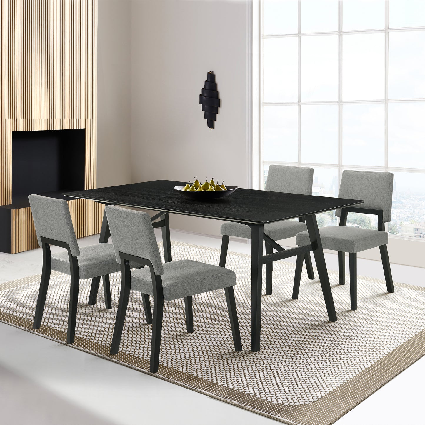 Channell 5 Piece Black Wood Dining Table Set with Charcoal Fabric