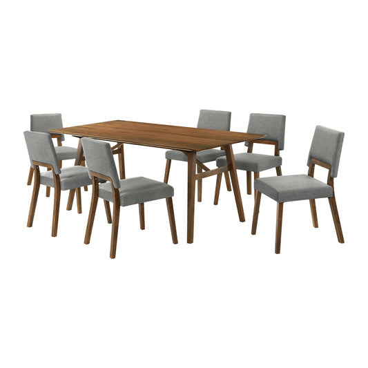Channell 7 Piece Walnut Wood Dining Table Set with Charcoal Fabric