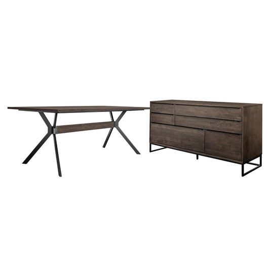 Nevada Rustic 2 piece set with Dining Table and Sideboard in Dark Brown