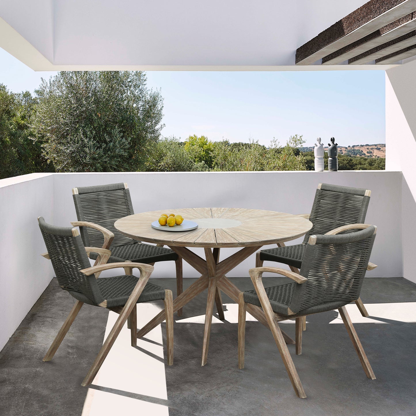 Oasis and Brielle Outdoor 5 Piece Light Eucalyptus and Concrete Dining Set