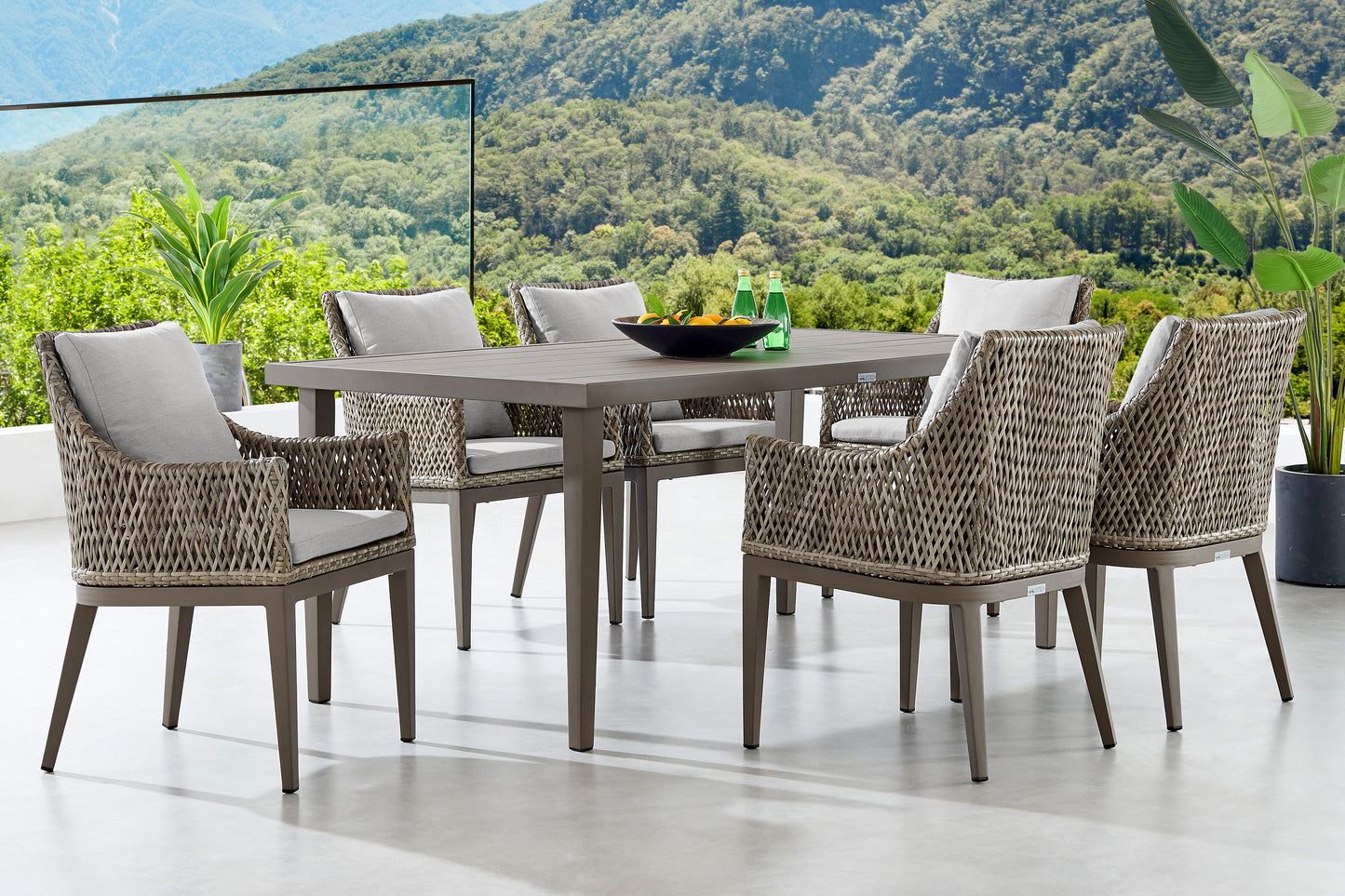 Grenada 7 Piece Gray Aluminum Outdoor Dining Set with Gray Fabric