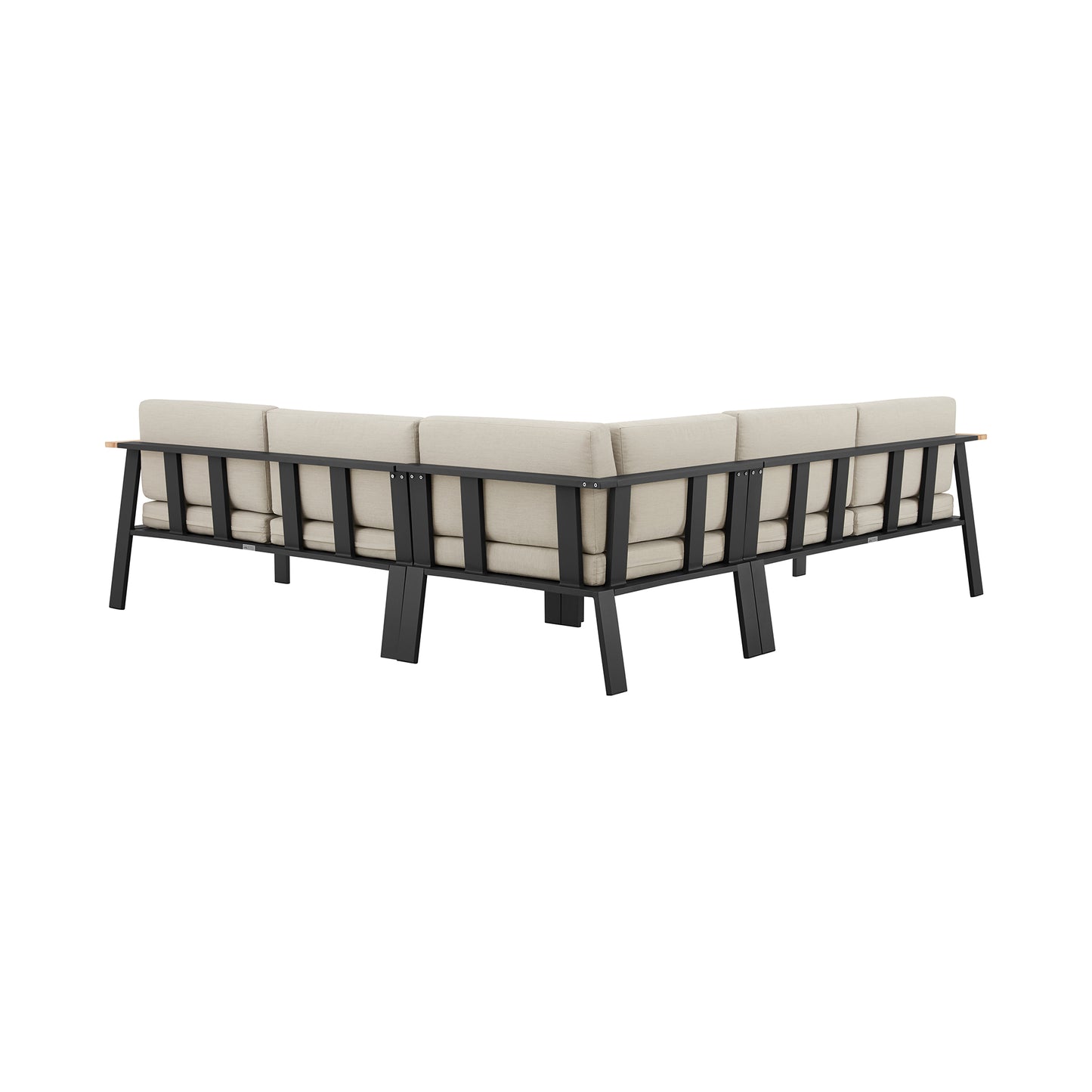 Nofi Outdoor Patio Sectional Set in Charcoal Finish with Taupe Cushions and Teak Wood