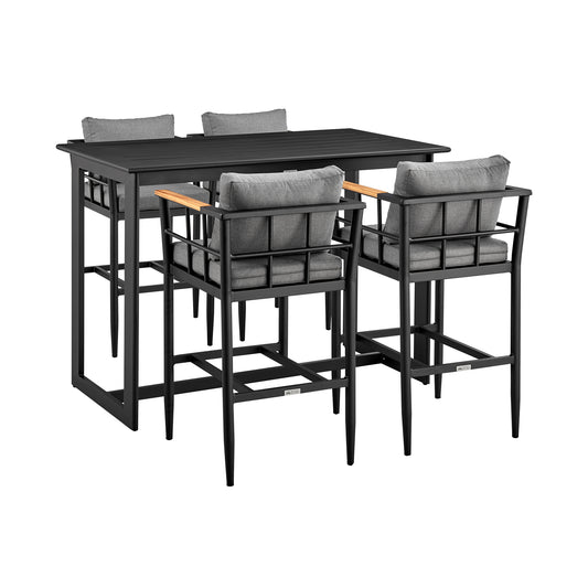 Orlando Outdoor Patio 5-Piece Bar Table Set in Aluminum with Gray Cushions
