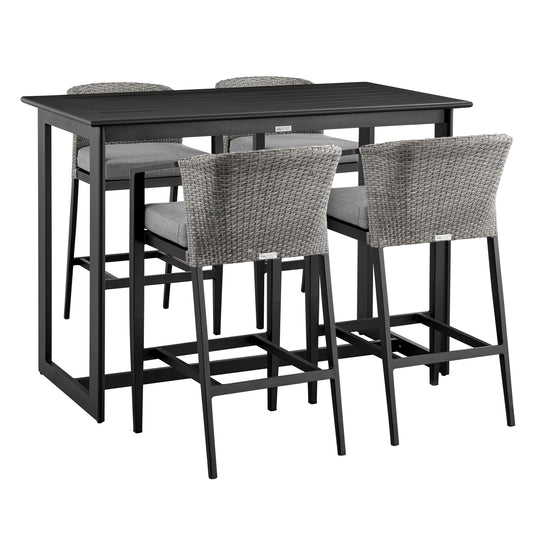 Palma Outdoor Patio 5-Piece Bar Table Set in Aluminum with Gray Cushions
