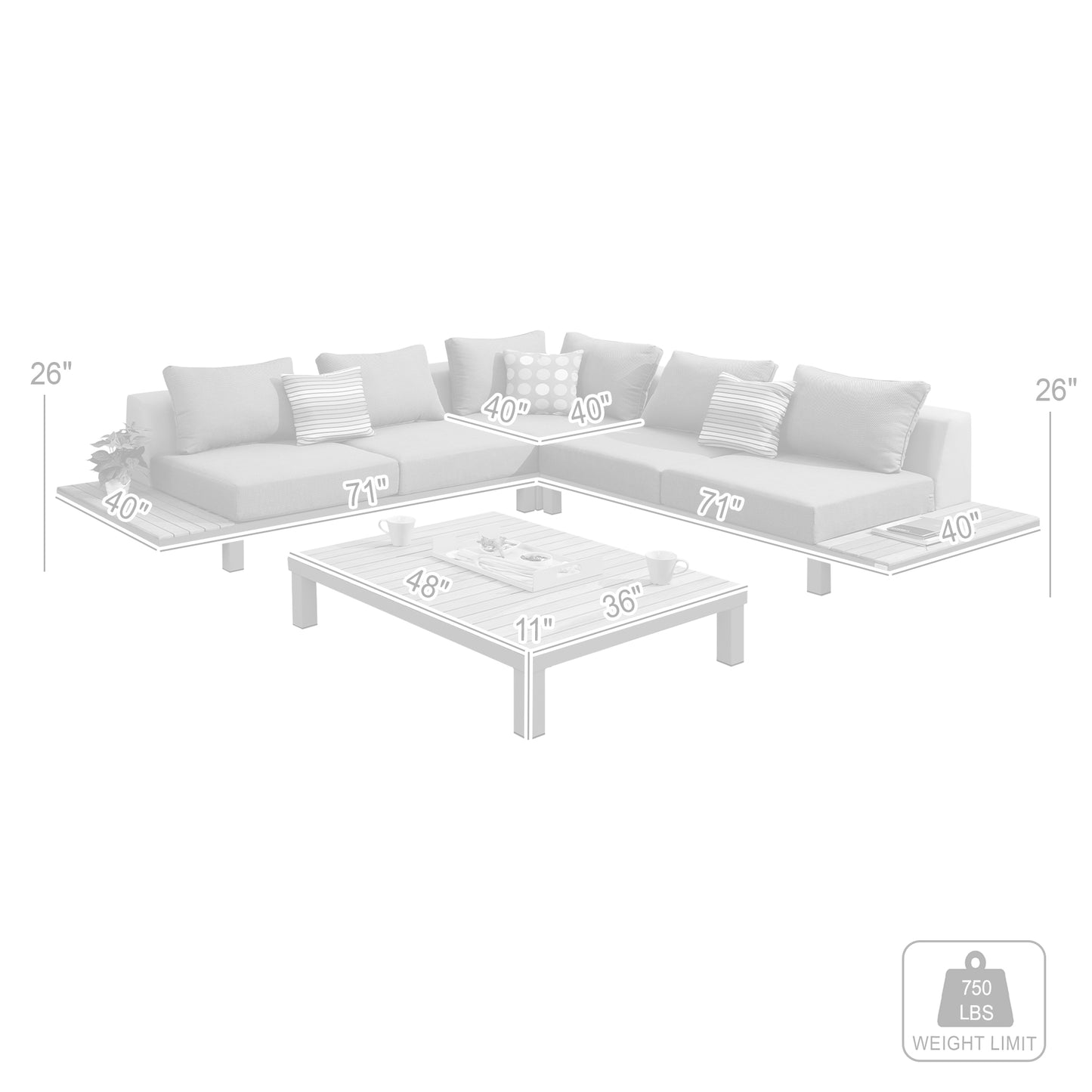 Polo 4 piece Outdoor Sectional Set with Dark Gray Cushions and Modern Accent Pillows