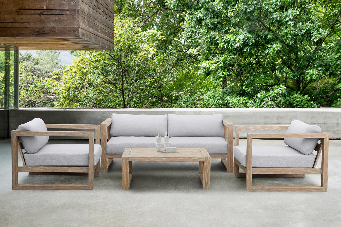 Paradise 4 Piece Outdoor Light Eucalyptus Wood Sofa Seating Set with Gray Cushions