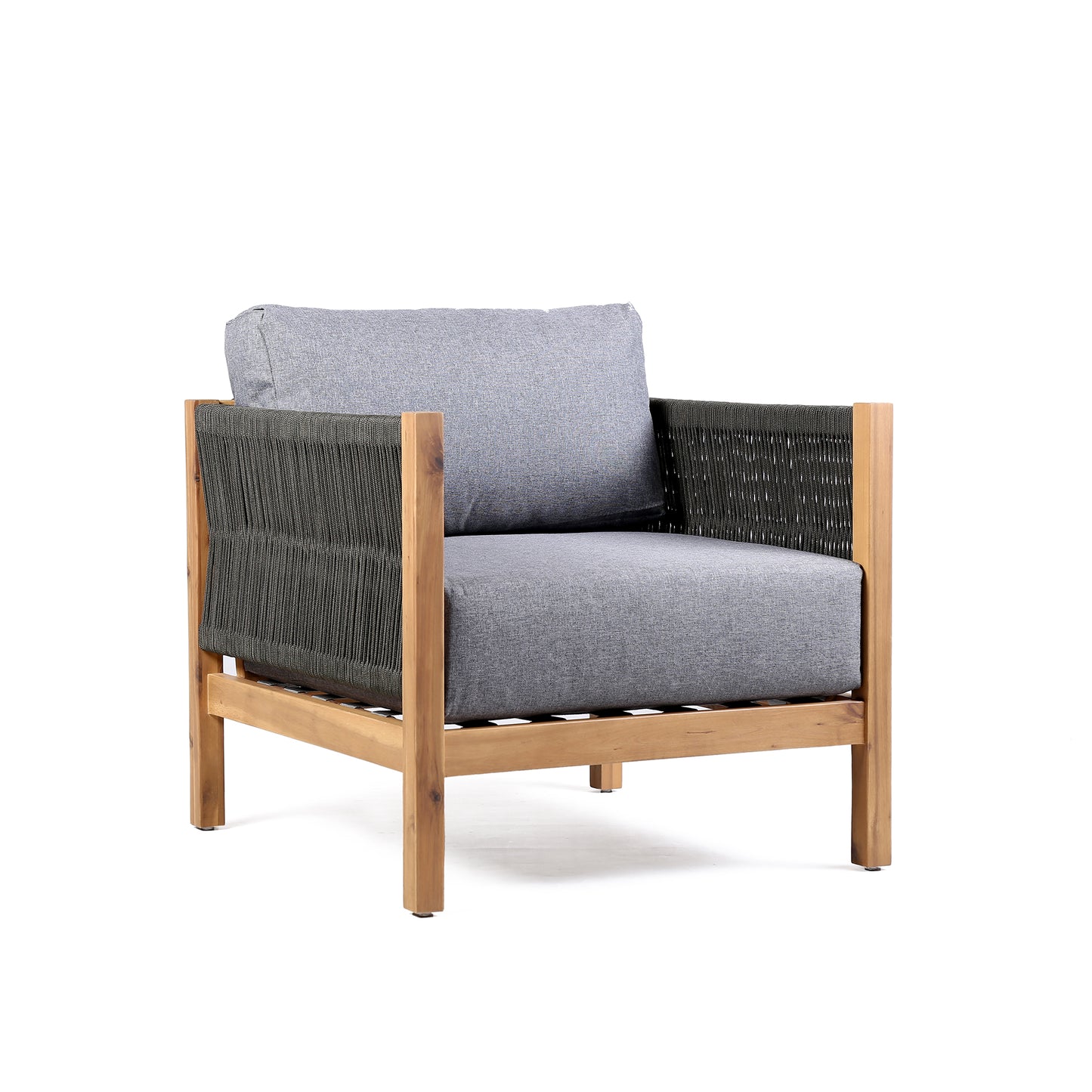 Sienna 4 Piece Eucalyptus Wood Outdoor Sofa Seating Set with Teak Finish and Gray Cushions