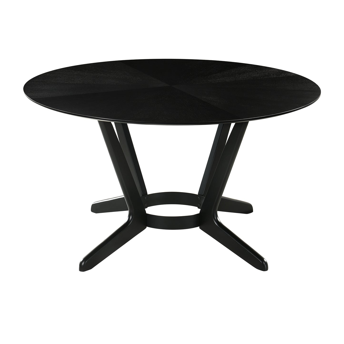 Santana 5 Piece Round Black Wood Dining Table Set with Charcoal Fabric