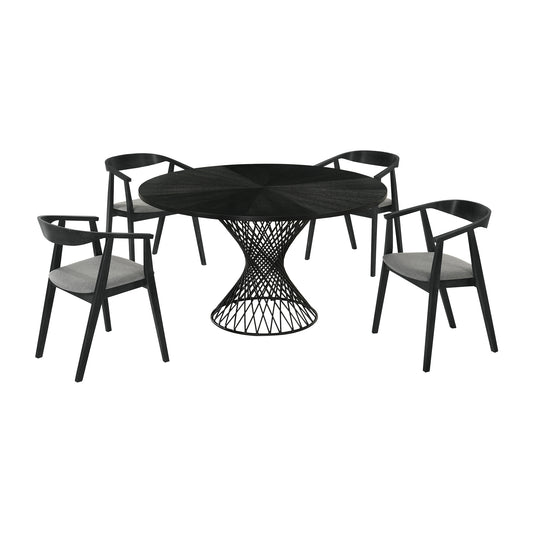 Cirque Santana 5 Piece Black Wood Dining Table Set with Charcoal Fabric