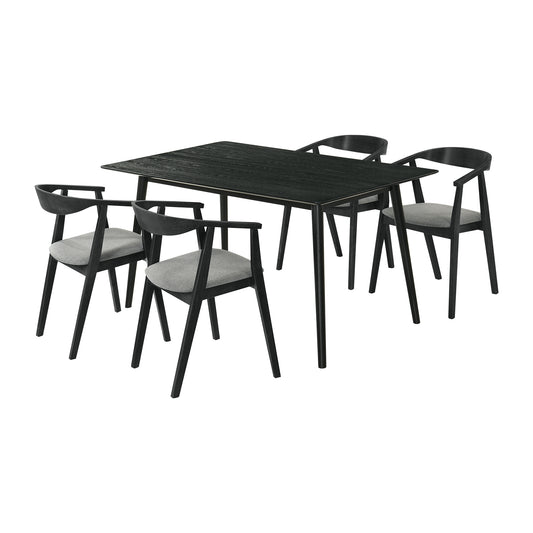 Westmont Santana 5 Piece Black Wood Dining Table Set with Charcoal Fabric