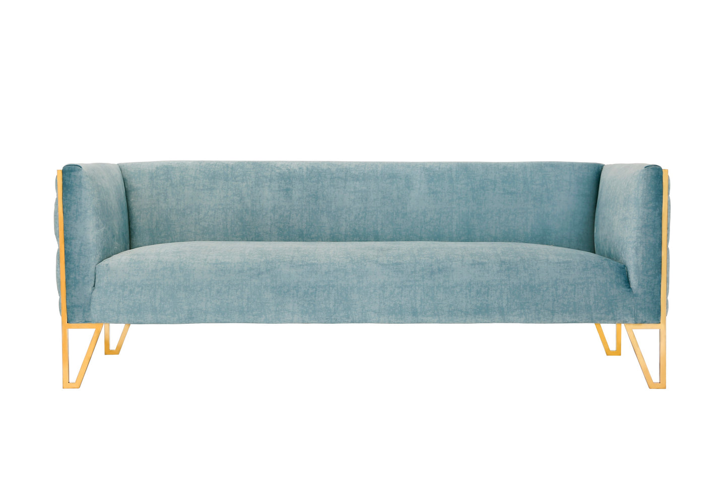 Manhattan Comfort Vector 81.5 in. Ocean Blue and Gold Velvet 3-Seat Sofa SF008-OB