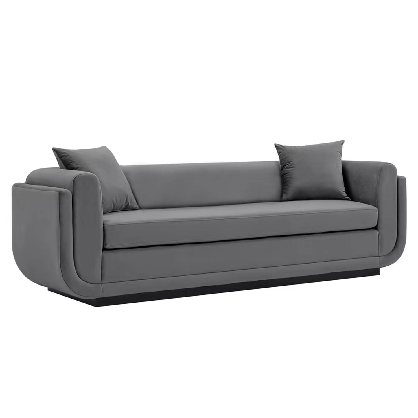 Manhattan Comfort Contemporary Edmonda Velvet Sofa with Pillows in Dark Grey SF014-DG