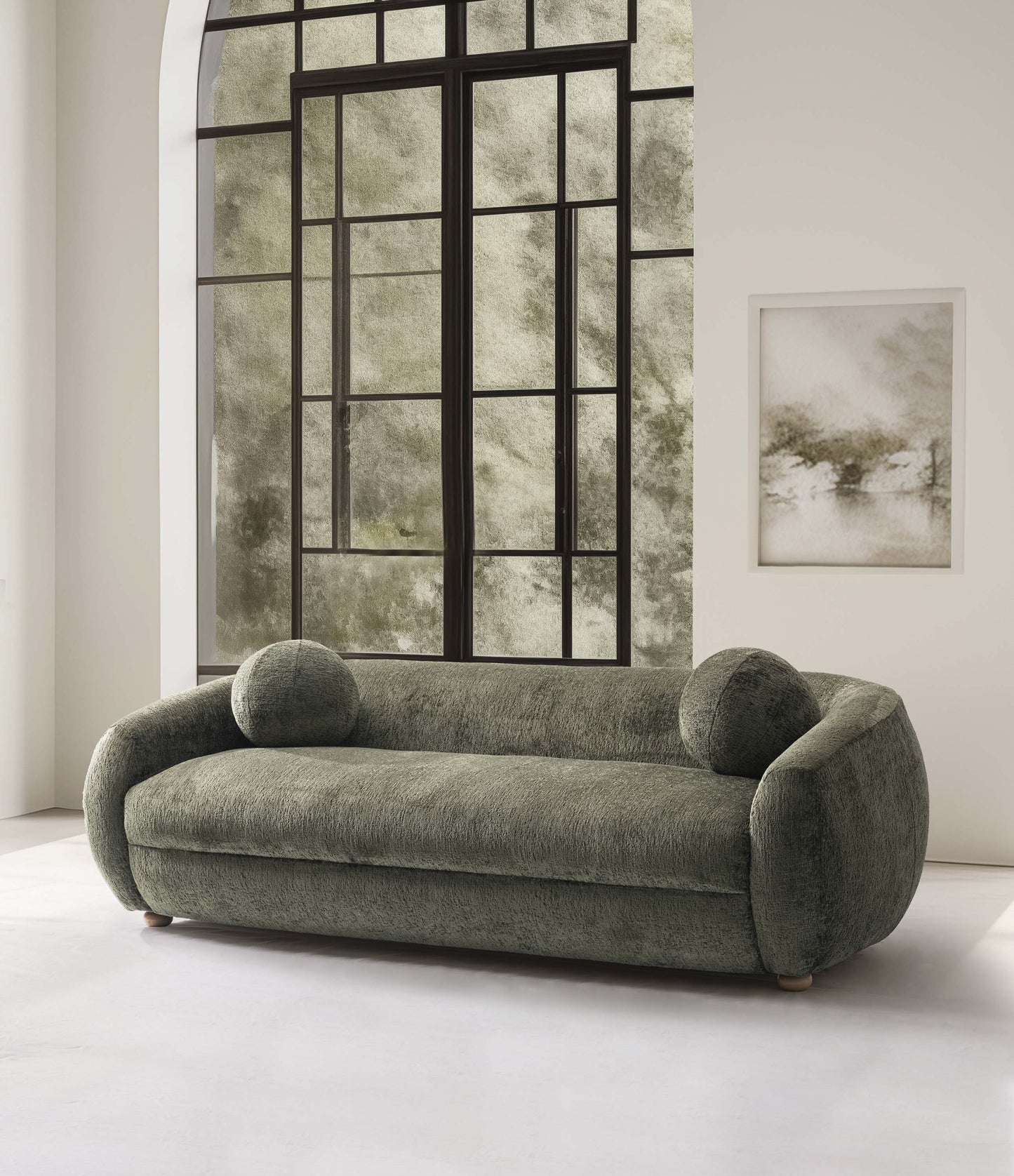 Tribeca Mid-Century Modern 86" Chenille Sofa in Olive Green SF015-OG