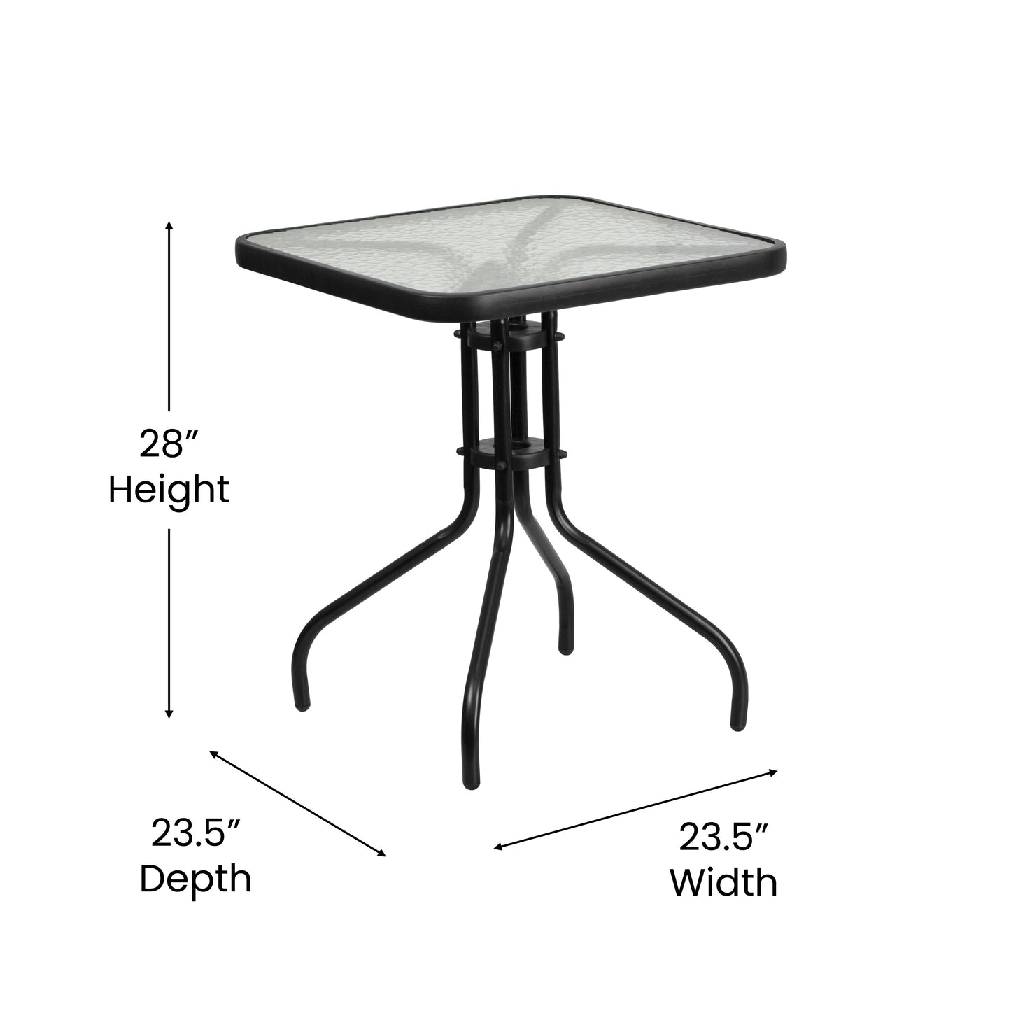 Barker 23.5'' Square Tempered Glass Metal Table Clear Top/Black Frame TLH-073A-1-GG