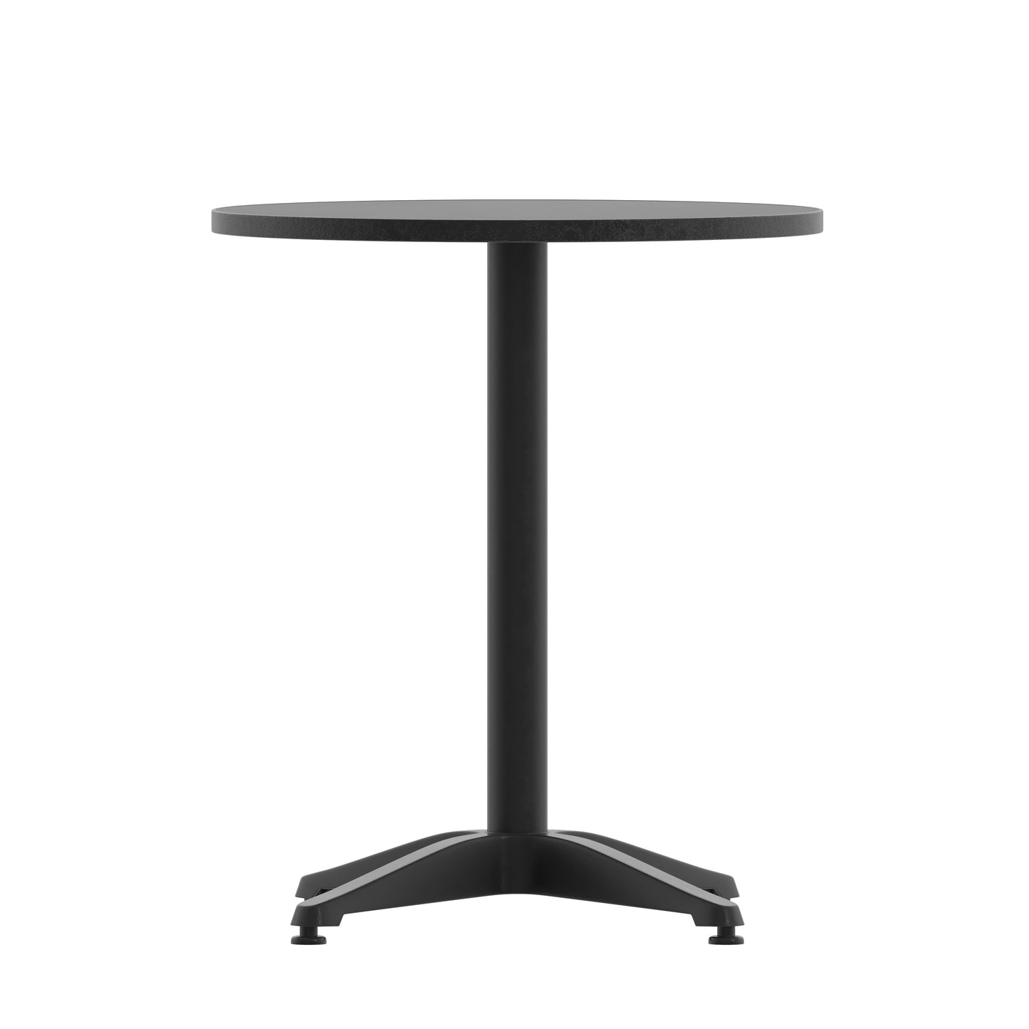 Lila 23.5'' Black Round Aluminum Indoor-Outdoor Table Set with 2 Black Slat Back Chairs Black
