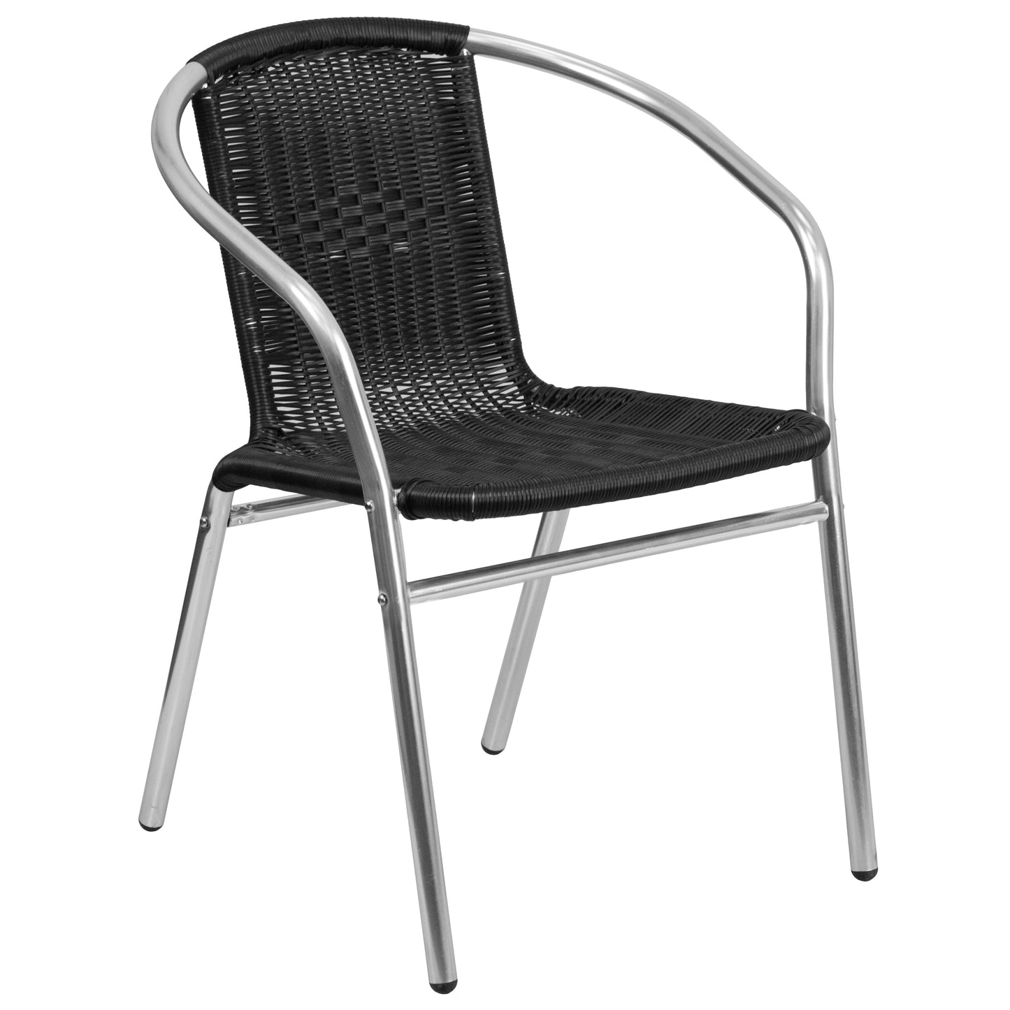Lila 31.5'' Square Aluminum Indoor-Outdoor Table Set with 2 Black Rattan Chairs Black