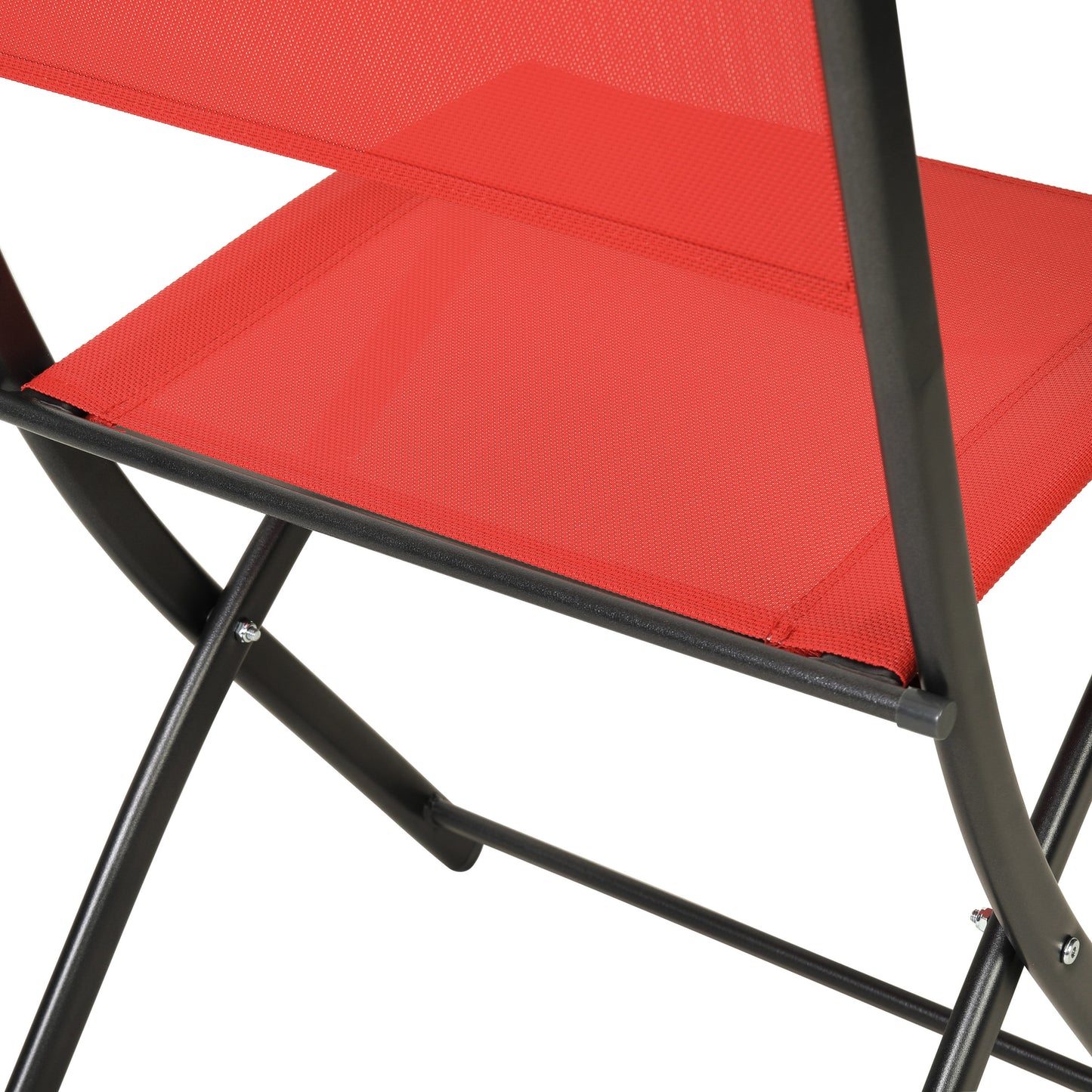 Brazos Set of 2 Commercial Grade Indoor/Outdoor Folding Chairs with Red Flex Comfort Material Backs and Seats and Black Metal Frames Red