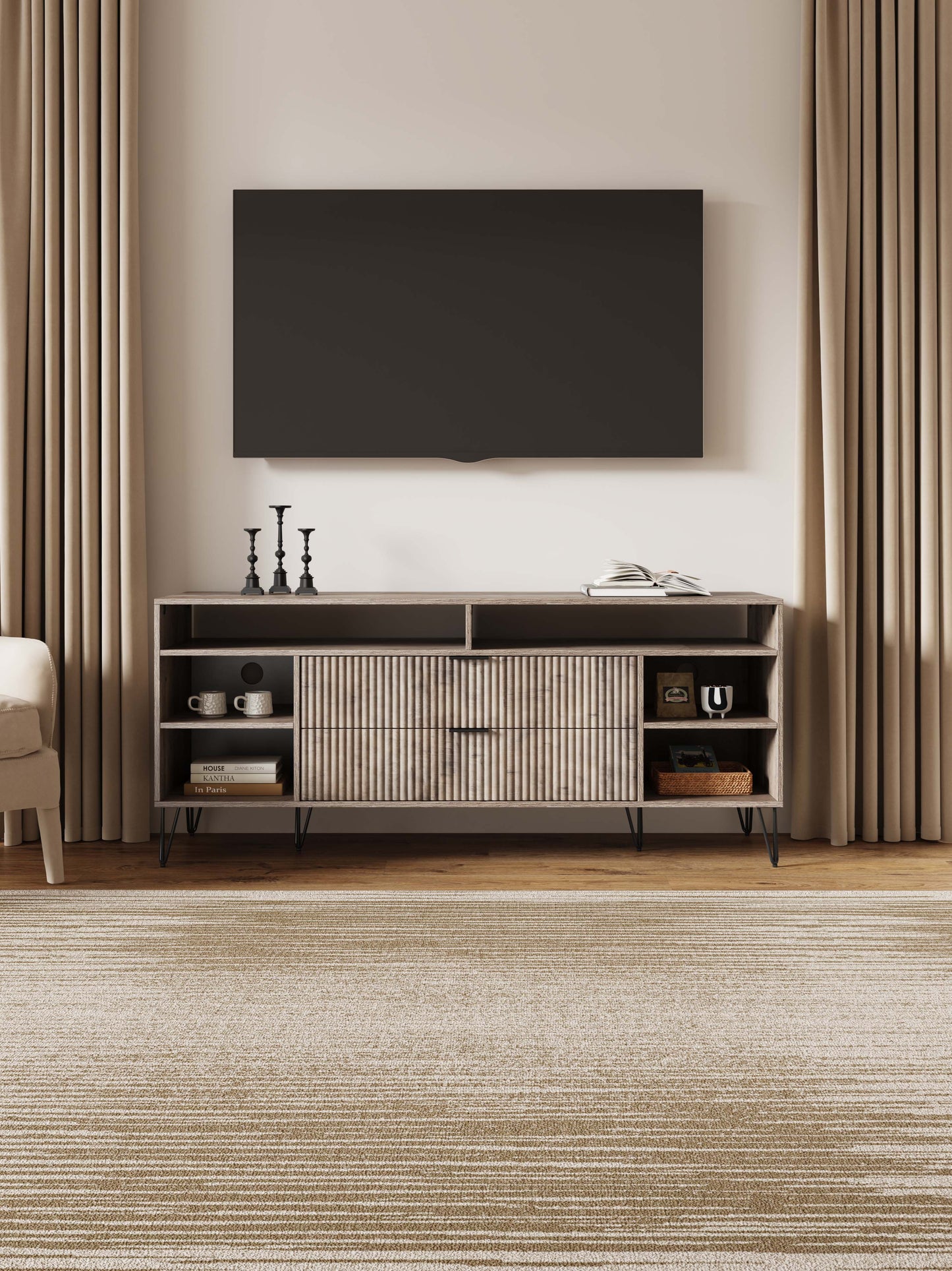 Dumbo Modern 63" Fluted TV Stand in Rustic Gray TV001-GY