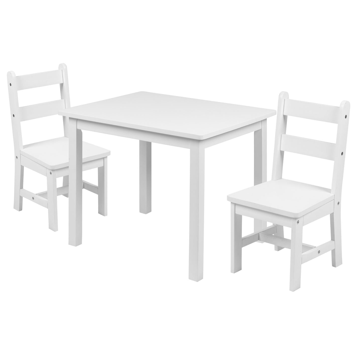 Kyndl Kids Solid Hardwood Table and Chair Set for Playroom, Bedroom, Kitchen - 3 Piece Set - White White