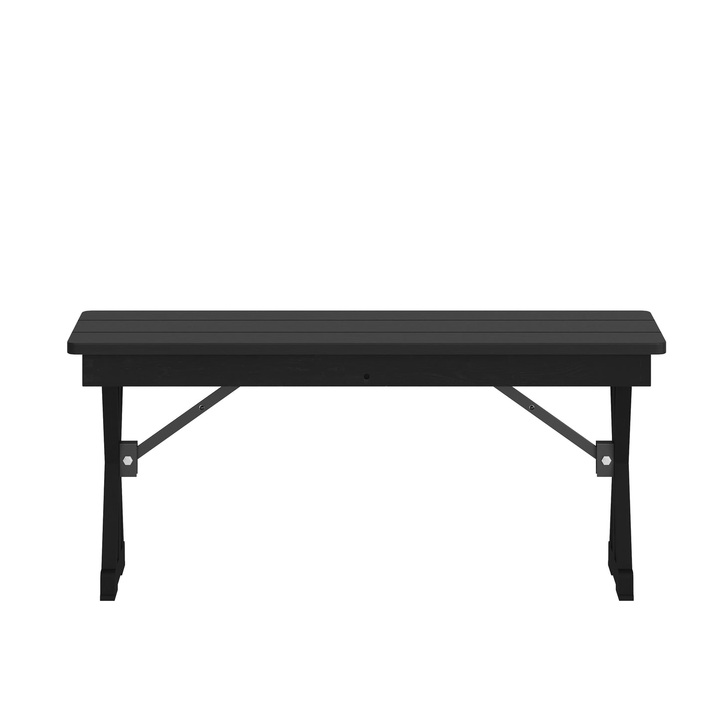 HERCULES 40" x 12" Black Wash Commercial Antique Solid Pine Farmhouse Folding Bench with Foldable Locking X-Legs Black Wash