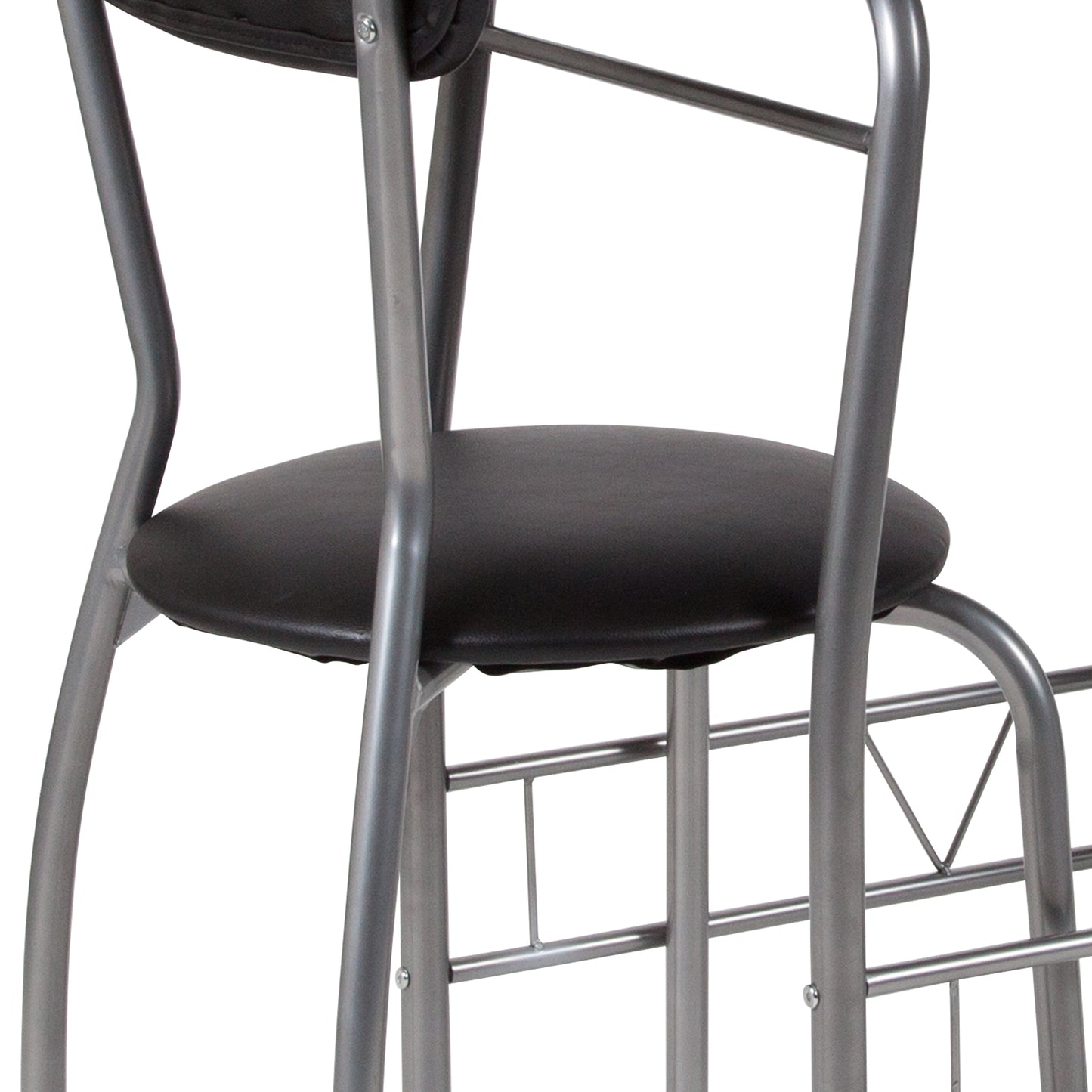 Sutton 3 Piece Space-Saver Bistro Set with Black Glass Top Table and Black Vinyl Padded Chairs Black