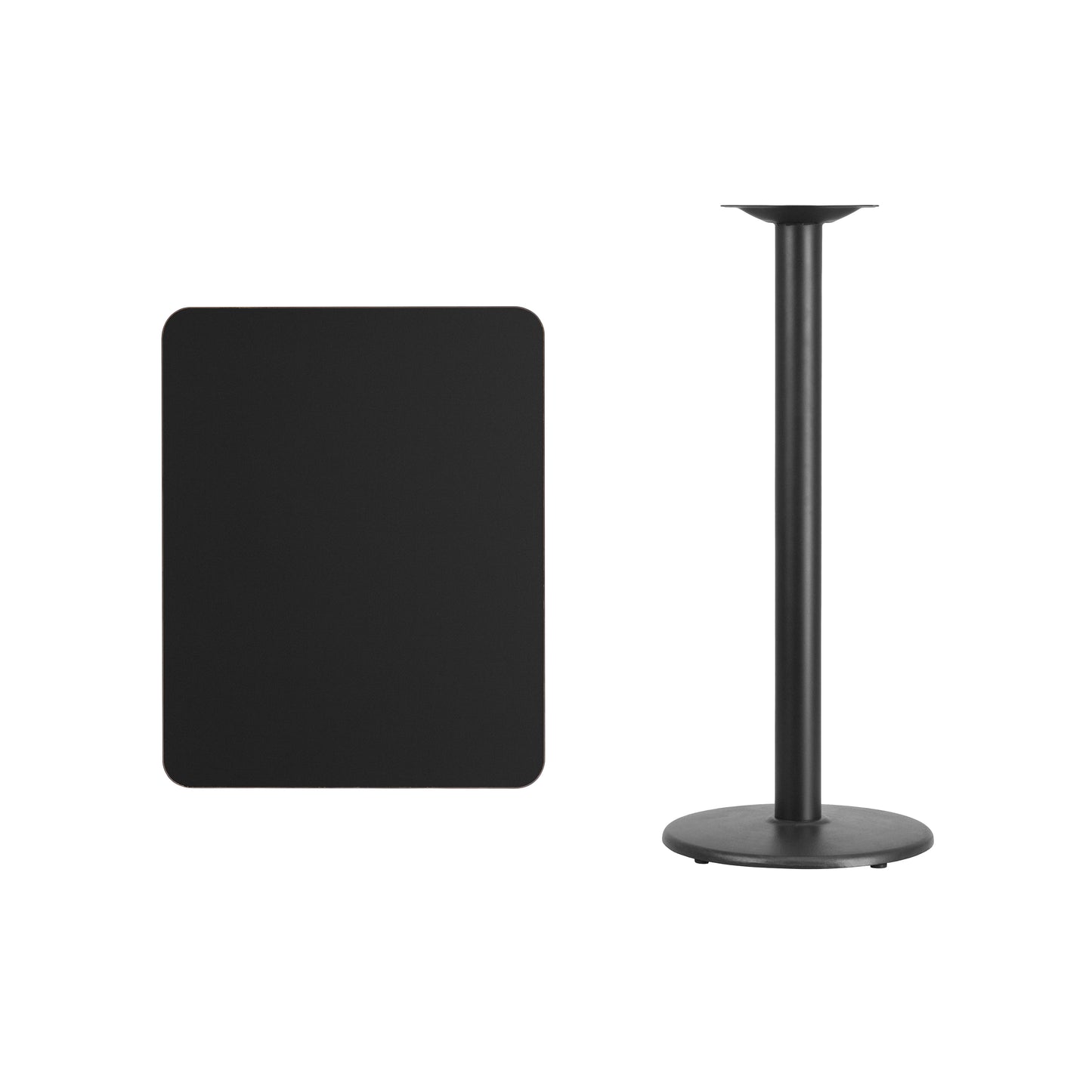 Stiles 24'' x 30'' Rectangular Black Laminate Table Top with 18'' Round Bar Height Table Base Black