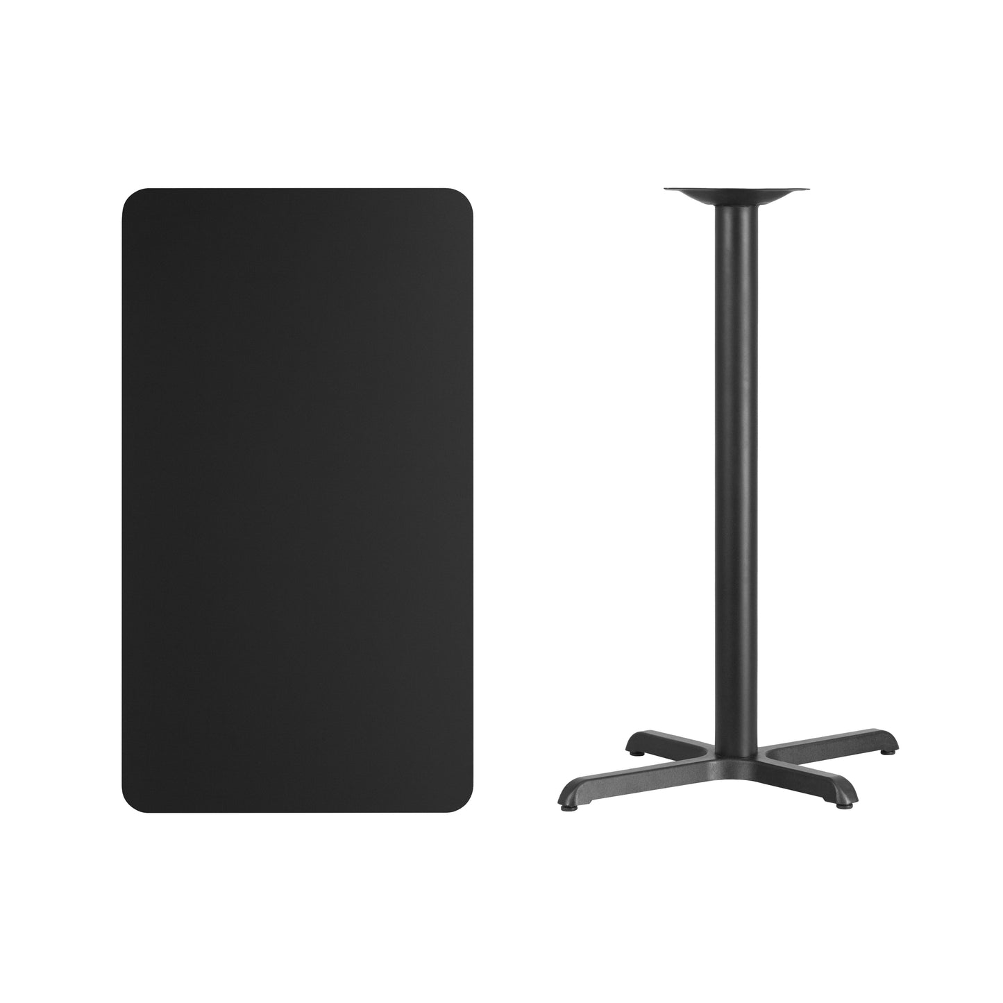 Stiles 24'' x 42'' Rectangular Black Laminate Table Top with 23.5'' x 29.5'' Bar Height Table Base Black