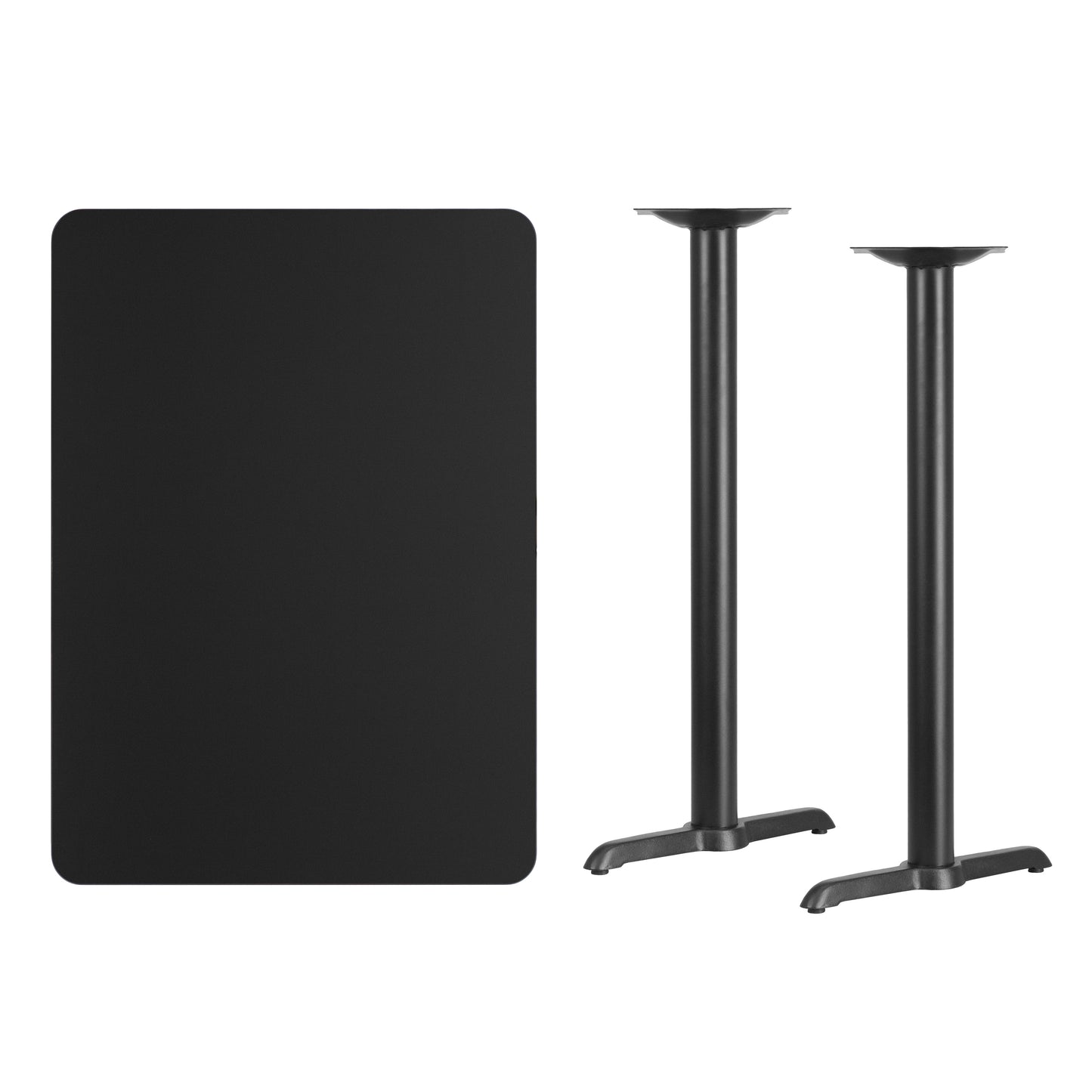 Stiles 30'' x 42'' Rectangular Black Laminate Table Top with 5'' x 22'' Bar Height Table Bases Black
