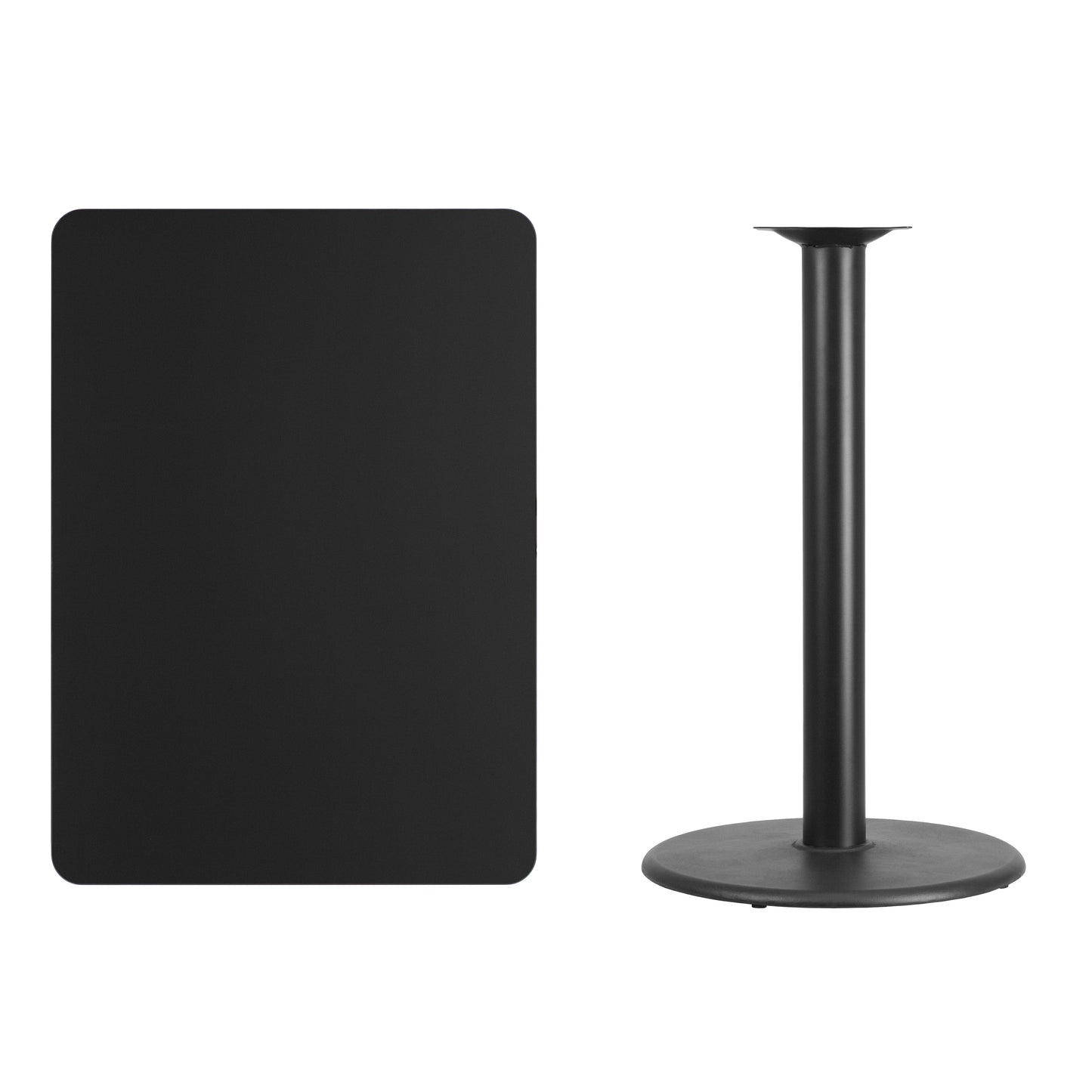 Stiles 30'' x 42'' Rectangular Black Laminate Table Top with 24'' Round Bar Height Table Base Black
