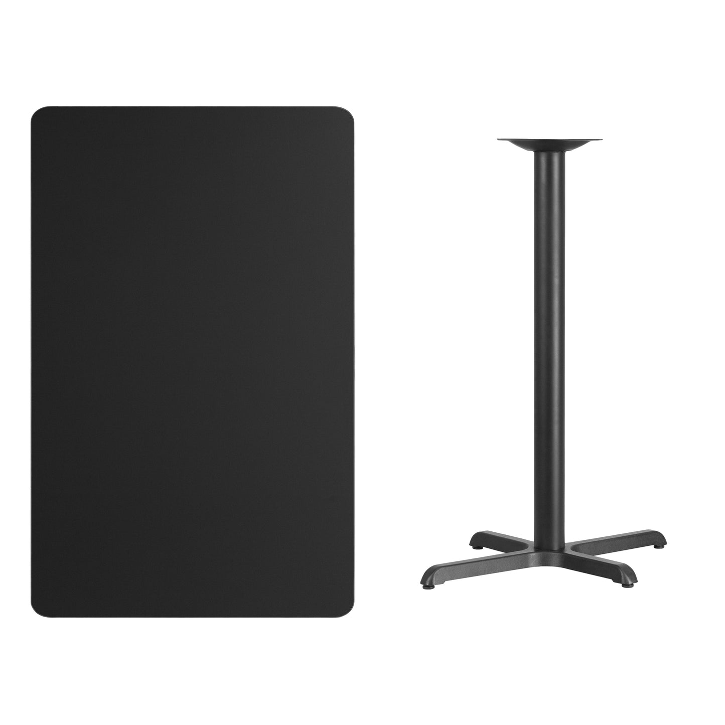 Stiles 30'' x 48'' Rectangular Black Laminate Table Top with 23.5'' x 29.5'' Bar Height Table Base Black