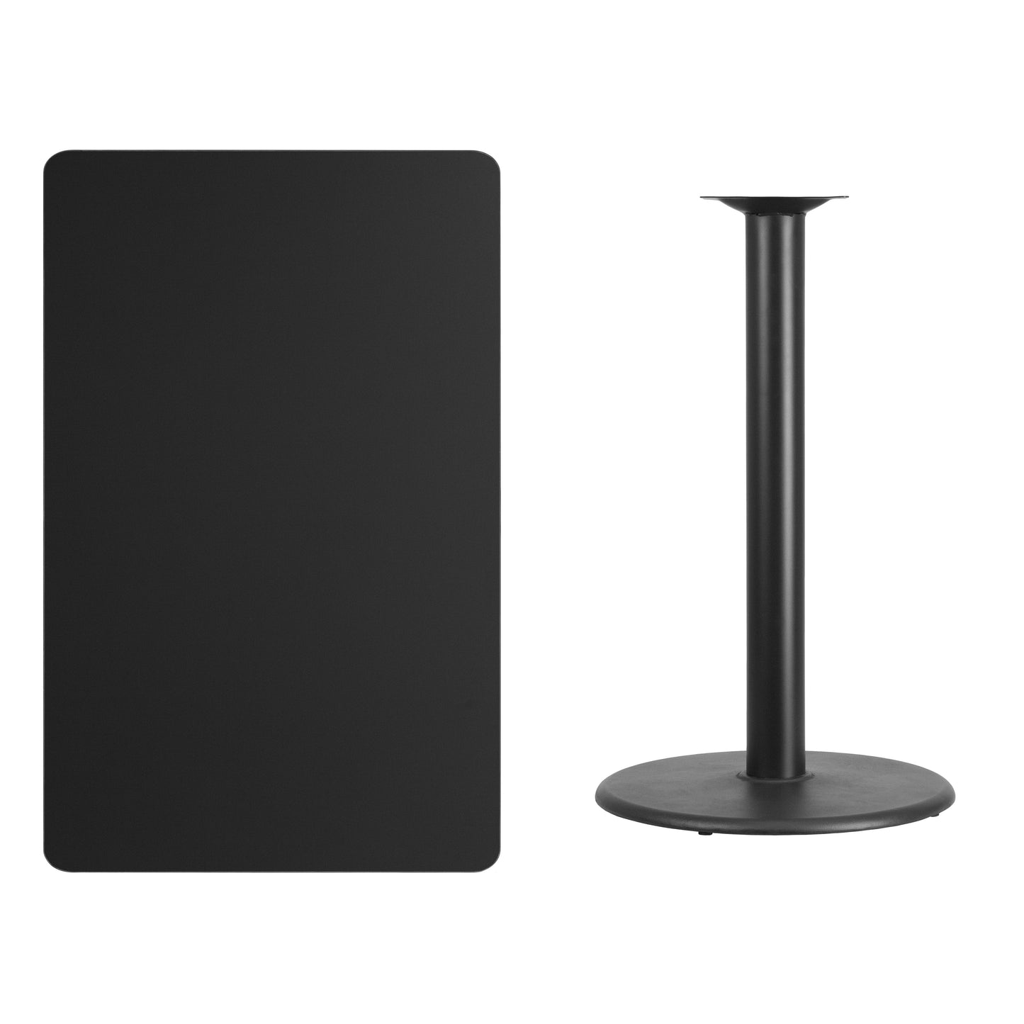 Stiles 30'' x 48'' Rectangular Black Laminate Table Top with 24'' Round Bar Height Table Base Black