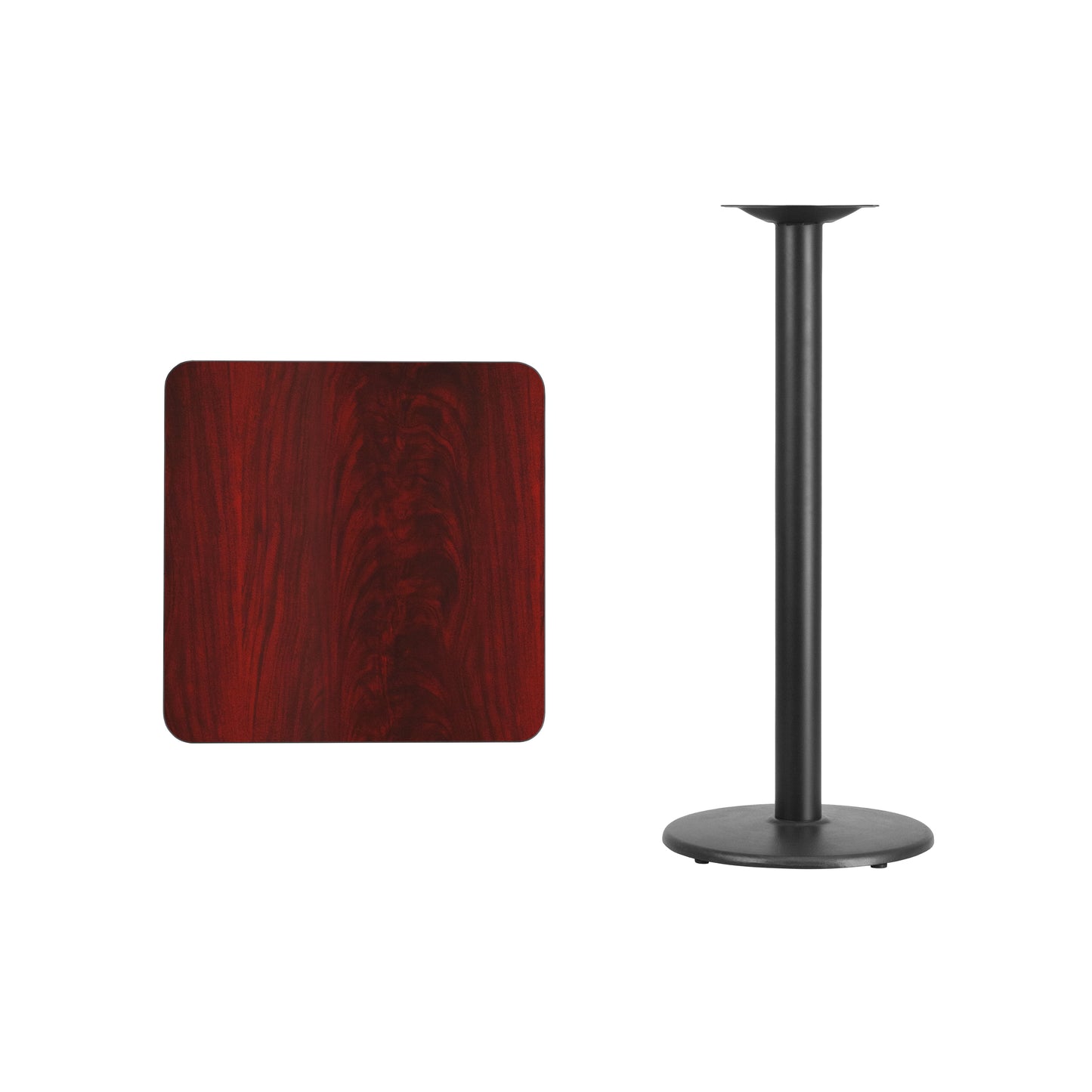 Stiles 24'' Square Mahogany Laminate Table Top with 18'' Round Bar Height Table Base Mahogany
